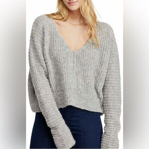 Free People - Light Grey Moonbeam V Neck Sweater Size XS